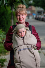 baby parka stone car seat cover outward facing mom wearing one year old as seen on dragons' den