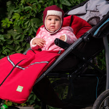 baby parka red stroller cover shown on 18 month old in stroller 