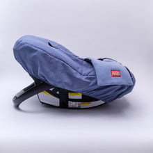 baby parka car seat cover side view in blue on car seat
